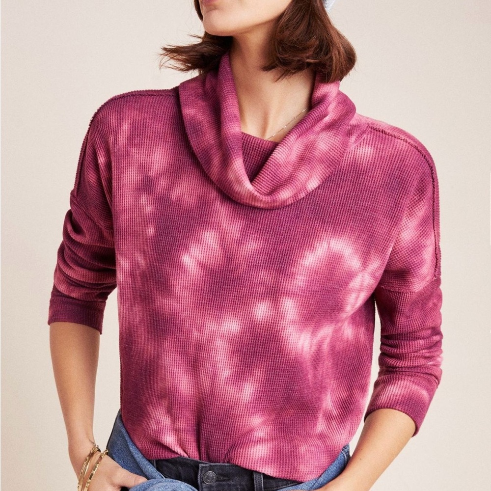 Anthropologie Maeve Ainsley Tie Dye Thermal Top Pink Sz Medium Fall Fun Colorful